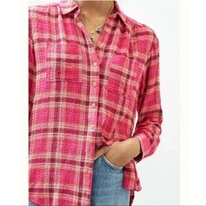 Anthropologie Pilcro Hadley Seersucker Relaxed Pink Plaid Button Up Small